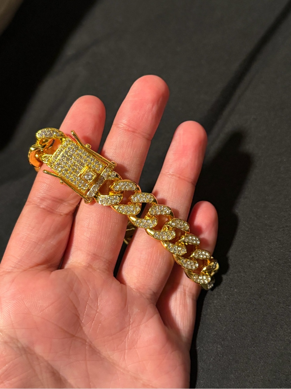 Gold-Tone Pavé Cuban Link Bracelet for Men